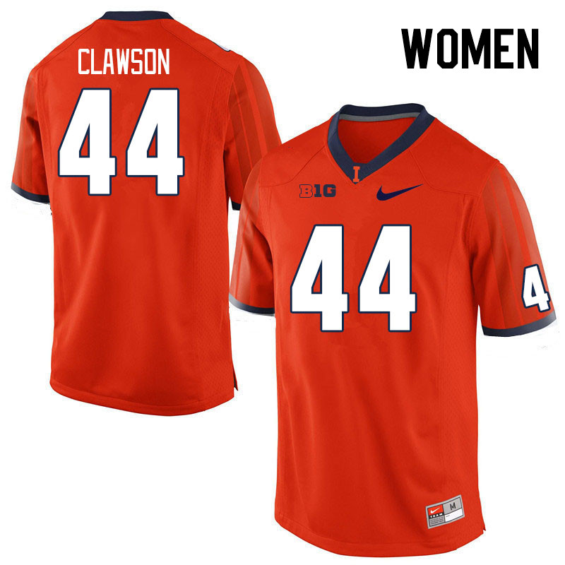 Women #44 Ben Clawson Illinois Fighting Illini College Football Jerseys Stitched Sale-Orange